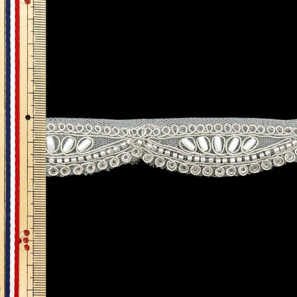 [Quantity starting from 5] HandicraftsTrim 『Indian embroidery trim Approx. 2.5cm wide Silver M-1125E"