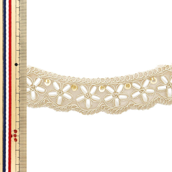 [Quantity starting from 5] HandicraftsTrim 『Indian embroidery trim Approx. 3cm wide, light gold M-1128B"