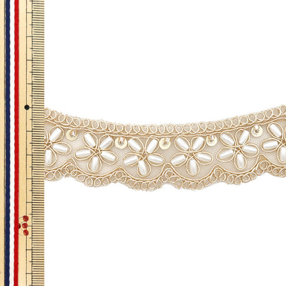 [5부터 시작하는 수량] 수예브레이드 『인도 자수 브레이드 대략 3cm 너비의 금 M-1128C"