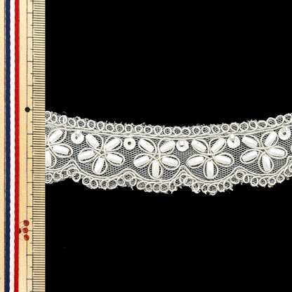 [Quantity starting from 5] HandicraftsTrim 『Indian embroidery trim Approx. 3cm wide Silver M-1128E"