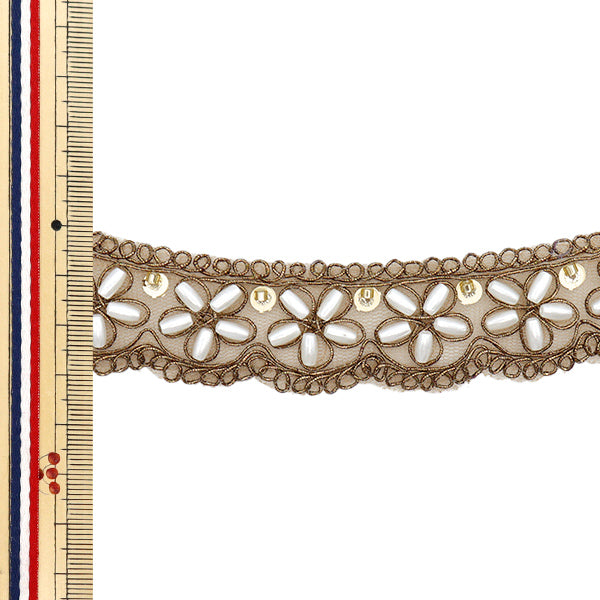 [Quantity starting from 5] HandicraftsTrim 『Indian embroidery trim Approx. 3cm wide Bronze M-1128F"