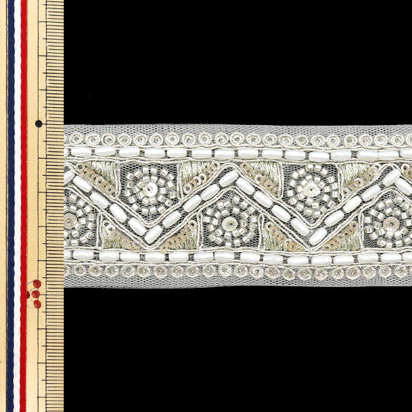 [Quantity starting from 5] HandicraftsTrim 『Indian embroidery trim Approx. 4.8cm wide Silver M-1131E"