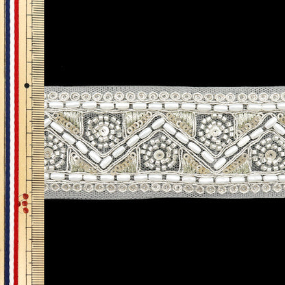 [Quantity starting from 5] HandicraftsTrim 『Indian embroidery trim Approx. 4.8cm wide Silver M-1131E"