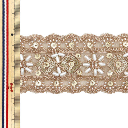 [Quantity starting from 5] HandicraftsTrim 『Indian embroidery trim Approx. 5.5cm wide Pink gold M-1133A"