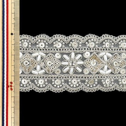 [Quantity starting from 5] HandicraftsTrim 『Indian embroidery trim Approx. 5.5cm wide Silver M-1133E"