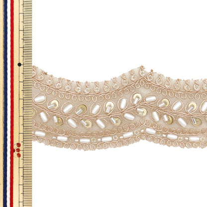 [5부터 시작하는 수량] 수예브레이드 『인도 자수 브레이드 대략 4.5cm 와이드 핑크 골드 M-1146A"