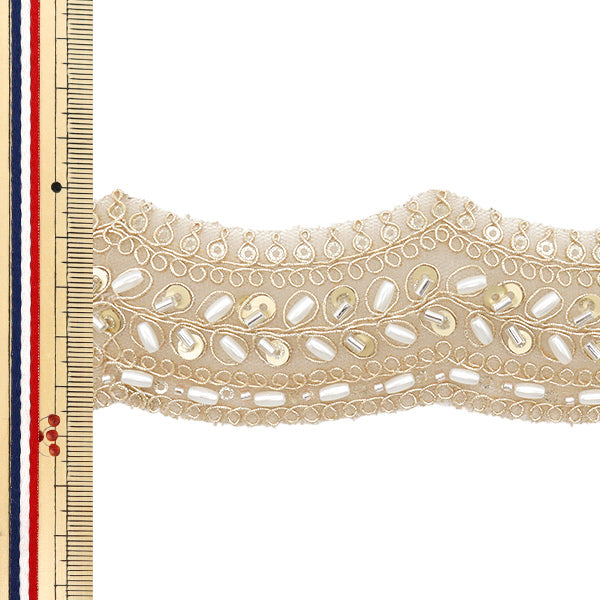 [5부터 시작하는 수량] 수예브레이드 『인도 자수 브레이드 대략 4.5cm 너비, 가벼운 금 M-1146C"