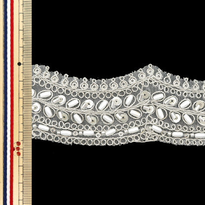 [Quantity starting from 5] HandicraftsTrim 『Indian embroidery trim Approx. 4.5cm wide Silver M-1146E"