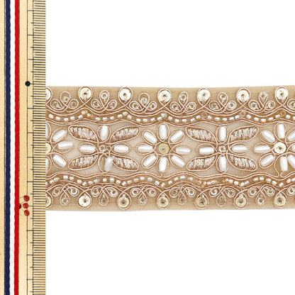 [Quantity starting from 5] HandicraftsTrim 『Indian embroidery trim Approx. 5cm wide Pink gold M-1158A"