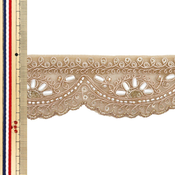 [Quantity starting from 5] HandicraftsTrim 『Indian embroidery trim Approx. 4.5cm wide Pink gold M-1168A"