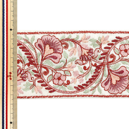 [Quantity starting from 5] HandicraftsTrim 『Indian embroidery trim Approx. 7.5cm wide Red M-1175B"