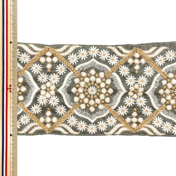 [Quantity starting from 5] HandicraftsTrim 『Indian embroidery trim Approx. 10cm wide Khaki M-1188A-2"