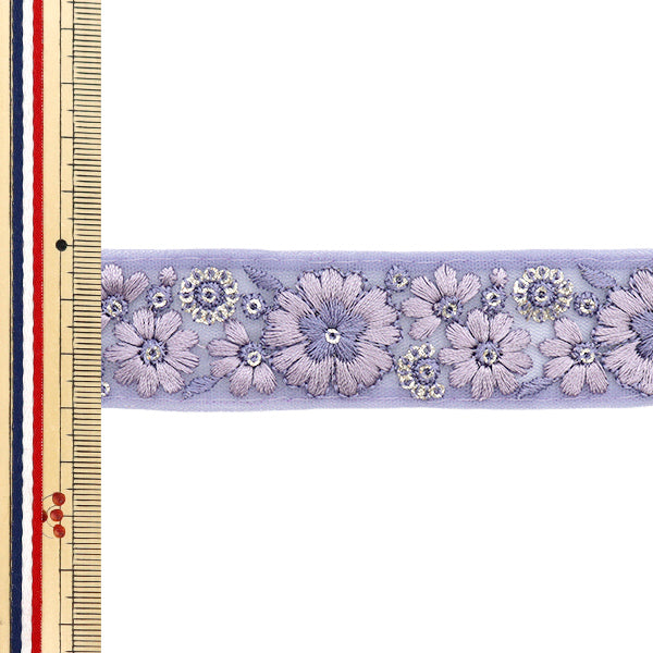 [5부터 시작하는 수량] 수예브레이드 『인도 자수 브레이드 대략 3cm 너비의 자주색 M-1209E"