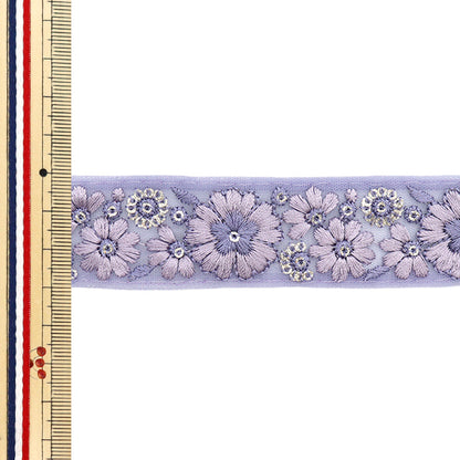 [5부터 시작하는 수량] 수예브레이드 『인도 자수 브레이드 대략 3cm 너비의 자주색 M-1209E"