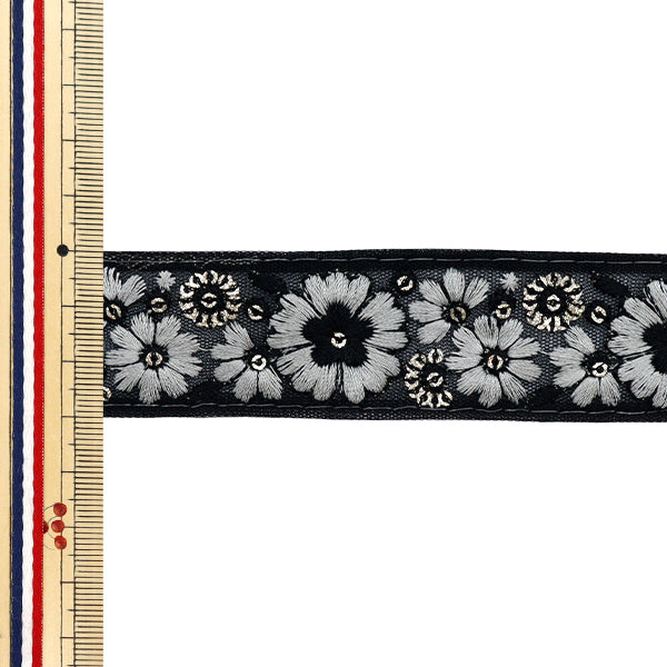 [Menge ab 5] KunsthandwerkBesätze 『Indischer Stickereibesatz Ca. 3 cm breit schwarz M-1209k"