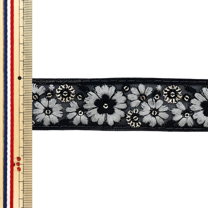 [Menge ab 5] KunsthandwerkBesätze 『Indischer Stickereibesatz Ca. 3 cm breit schwarz M-1209k"