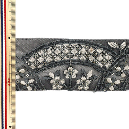 【数量5から】 手芸ブレード 『2024SS インド刺繍ブレード 約6cm幅 グレー×ホワイト 2170B』