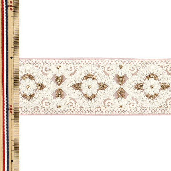 【数量5から】 手芸ブレード 『2026インド刺繍ブレード 約5.5cm幅 ピンク×ホワイト 376B』