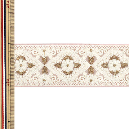 【数量5から】 手芸ブレード 『2026インド刺繍ブレード 約5.5cm幅 ピンク×ホワイト 376B』