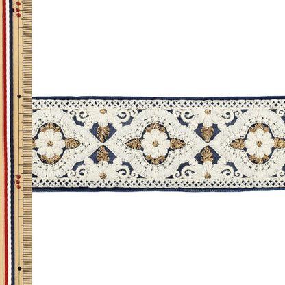 【数量5から】 手芸ブレード 『2026インド刺繍ブレード 約5.5cm幅 ブルー×ホワイト 376C』