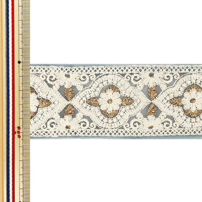 【数量5から】 手芸ブレード 『2023インド刺繍ブレード 約5.5cm幅 グレー×ホワイト 376A』