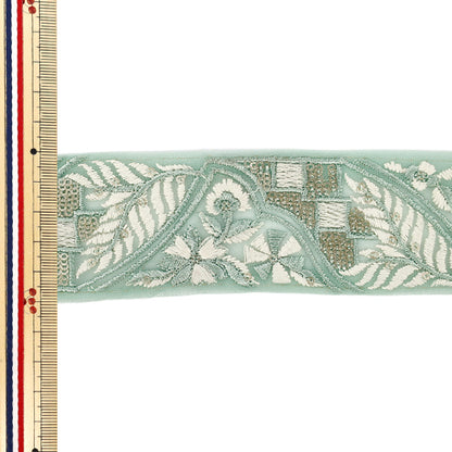 【数量5から】 手芸ブレード 『2024 インド刺繍ブレード グリーン×ホワイト 2085C』