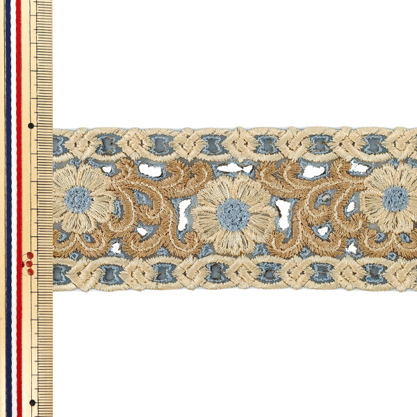 [Menge ab 5] KunsthandwerkBesätze "2024 Indischer Stickereibesatz Blau x Beige 3573#2"