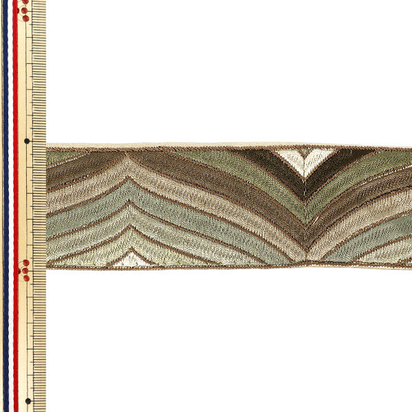 [Quantité à partir de 5] ArtisanatGarniture "2023 Garniture de broderie indienne Env. 5 cm de largeur Beige x Marron 3778A"