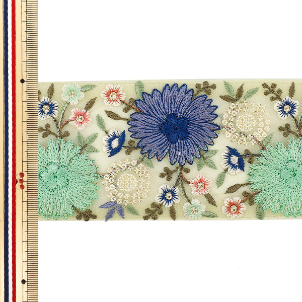 [Menge ab 5] KunsthandwerkBesätze "2024 Indischer Stickereibesatz Grün x blau M-175c"