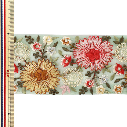 [Quantité à partir de 5] ArtisanatGarniture "2024 Garniture de broderie indienne Environ 7,5 cm de largeur Vert x Orange M-175A"