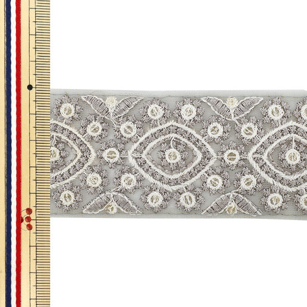 [Quantity starting from 5] HandicraftsTrim "2025 Indian embroidery trim Approx. 5cm wide Gray M-1286M"