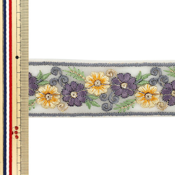 [Quantity starting from 5] HandicraftsTrim "2025 Indian embroidery trim Approx. 4cm wide, beige x purple M-1291A"