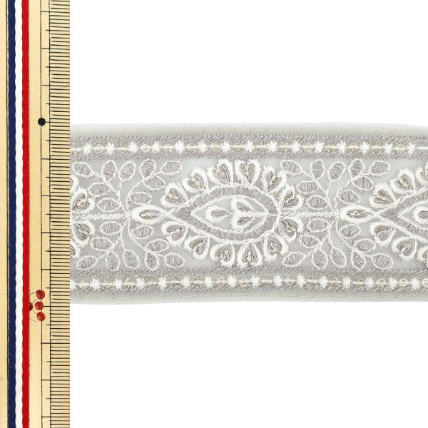 [Cantidad a partir de 5] artesaníasRibete "2025 Ribete bordado indio Aprox. 5 cm de ancho Grey M-1285m"