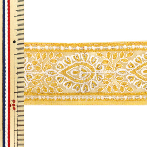 [Quantity starting from 5] HandicraftsTrim "2025 Indian embroidery trim Approx. 5cm wide Yellow M-1285S"