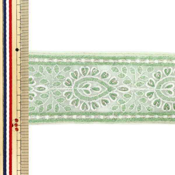 [Quantity starting from 5] HandicraftsTrim "2025 Indian embroidery trim Approx. 5cm wide Green M-1285U"