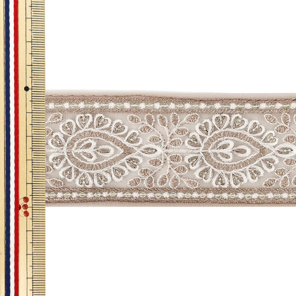 【数量5から】 手芸ブレード 『2025インド刺繍ブレード 約5cm幅 ベージュ×ホワイト M-1285C』