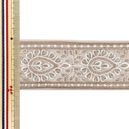 【数量5から】 手芸ブレード 『2025インド刺繍ブレード 約5cm幅 ベージュ×ホワイト M-1285C』