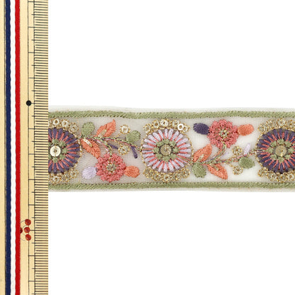 [الكمية تبدأ من 5] حرف اليدويةالزركشة "2025 زركشة التطريز الهندي تقريبا. عرض 3.5 سم ، Beige X Green ، M-1289E"