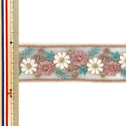 【数量5から】 手芸ブレード 『2025インド刺繍ブレード 約4cm幅 グレー M-1291F』