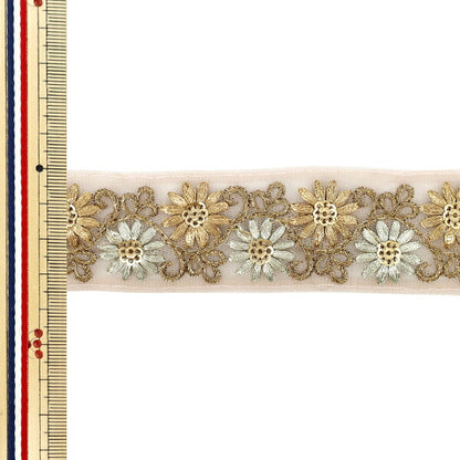 [الكمية تبدأ من 5] حرف اليدويةالزركشة "2024 زركشة التطريز الهندي تقريبا. 3.5 سم وردي عريض X Beige M-840B"