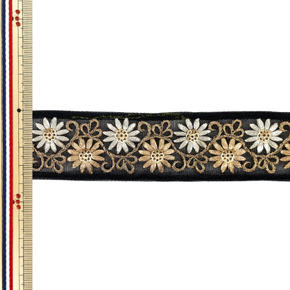 [Quantité à partir de 5] ArtisanatGarniture "2024 Garniture de broderie indienne Env. 3,5 cm de largeur Noir x Beige M-840H"