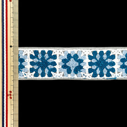 【数量5から】 手芸ブレード 『2025 インド刺繍ブレード 約3.5cm幅 ホワイト×ブルー 47630M』