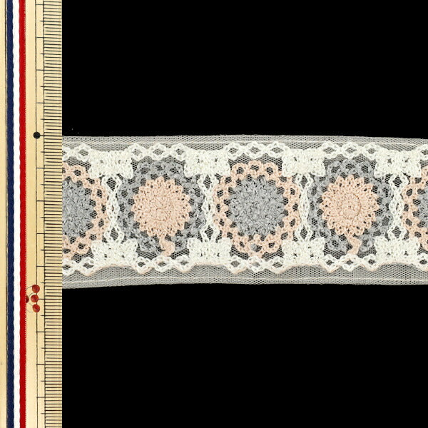 [Quantity starting from 5] HandicraftsTrim "2025 Indian embroidery trim Approx. 4.5cm wide White x Gray 47634D"