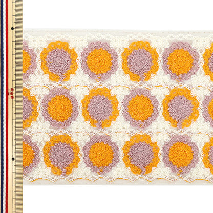 [Cantidad a partir de 5] artesaníasRibete "2025 Ribete bordado indio Aprox. 12 cm de ancho, blanco x naranja 47636l"