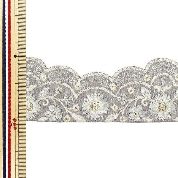 【数量5から】 手芸ブレード 『2025 インド刺繍ブレード 約4.5cm幅 グレー×グレー M-883A』