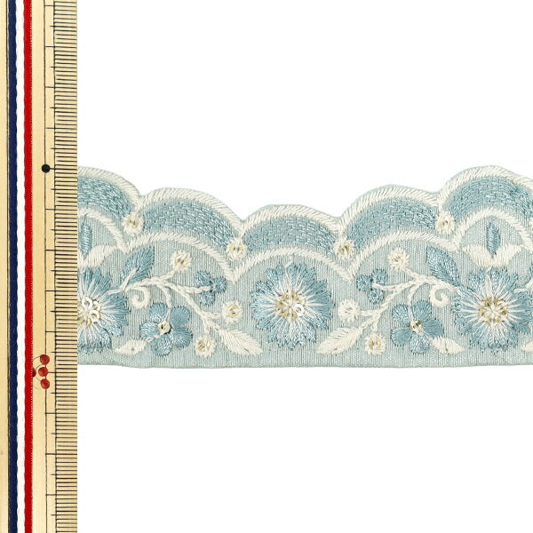 [5부터 시작하는 수량] 수예브레이드 "2025 인도 자수 브레이드 대략 4.5cm 너비의 녹색 x 녹색 M-883E"