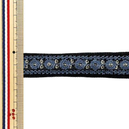 [Quantity from 5] HandicraftsTrim "2025 indian embroideryTrim Approximately 1.8cm width Black x Blue M-949X"