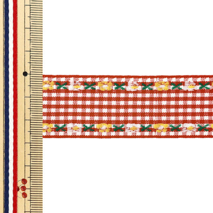 [À partir de la quantité 5] Ruban artisanal "Ruban tyrolien à carreaux Largeur env. 27 mm 2ème couleur K252T-YAN4"