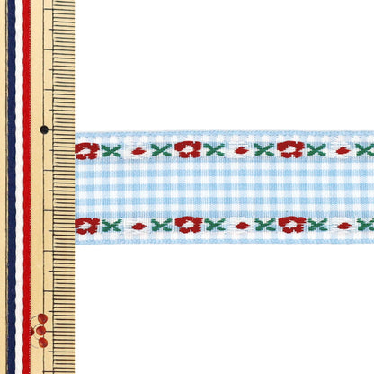 [À partir de la quantité 5] Ruban artisanal "Ruban tyrolien à carreaux Largeur env. 27 mm 3ème couleur K252T-YAN4"