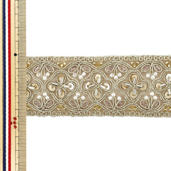 【数量5から】 手芸ブレード 『2025インド刺繍ブレード 約4.5cm幅 ベージュ 47996D』